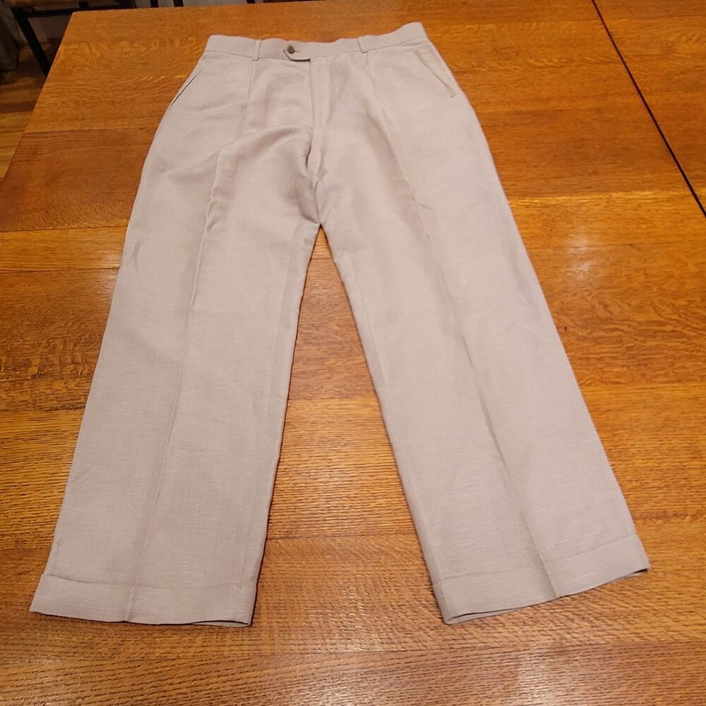 Louis Raphael Soft Men's 36x32 Linen Blend Dress Pants Pleated Cuffed